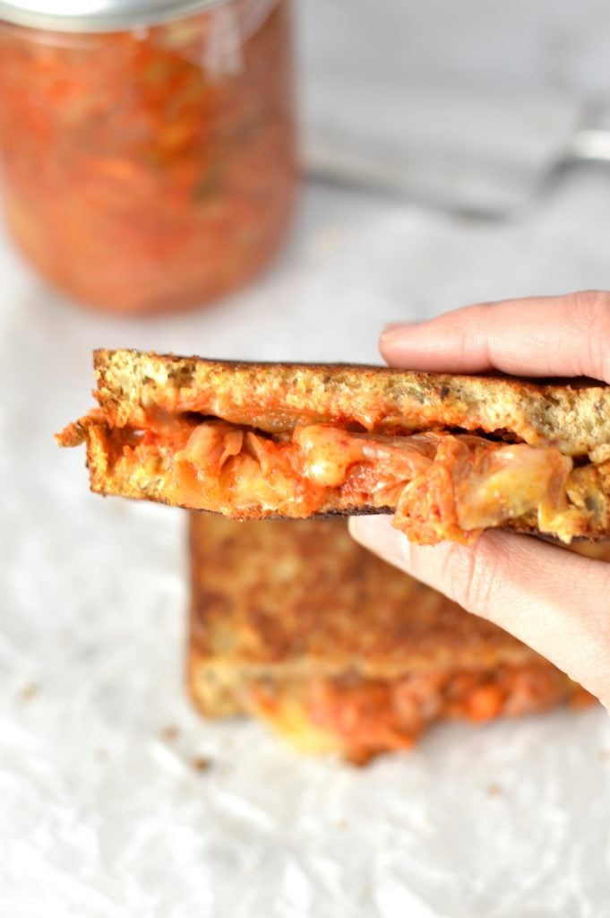 Kimchi Grilled Cheese Sandwich is the perfect lunch to use up any kimchi in your fridge. Made with only 4 ingredients.