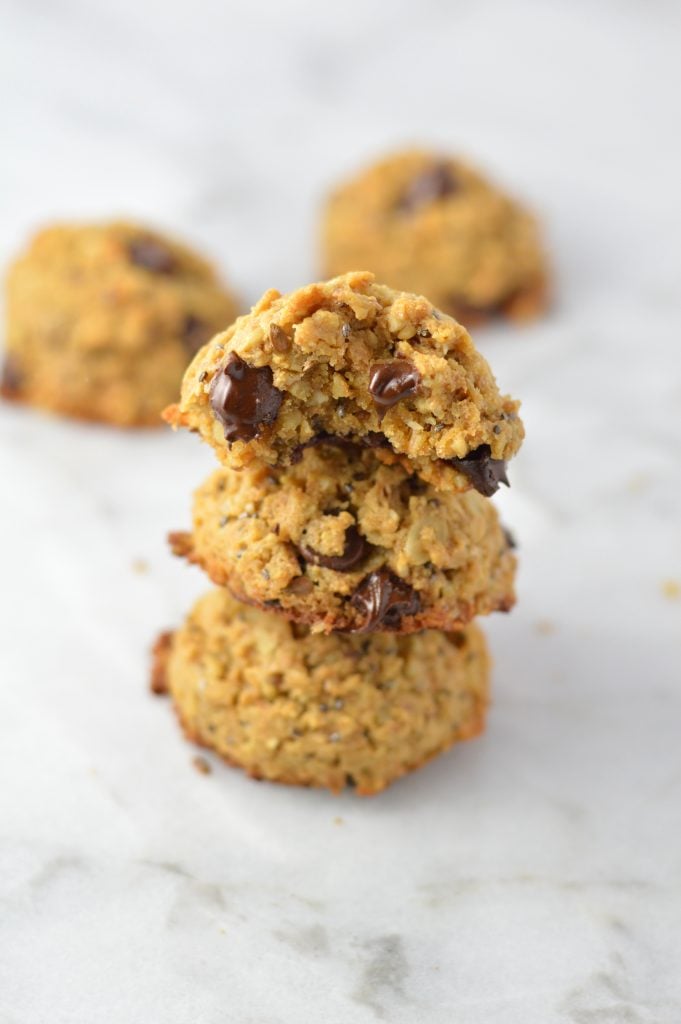 These Chia Seed Peanut Butter Oatmeal Cookies are my go-to grab and go breakfast. Made with oats and made decadent with the addition of chocolate chips.