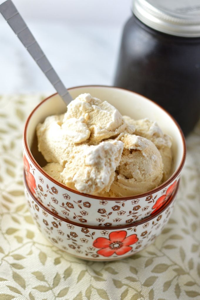 Coffee Ice Cream made in my cuisinart ice cream maker, and made without eggs. The perfect way to use up leftover day old coffee.