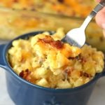 Creamy Baked Bacon Macaroni and Cheese that is so easy to make. My favourite weeknight dinner recipe idea made with cheddar and mozzarella.
