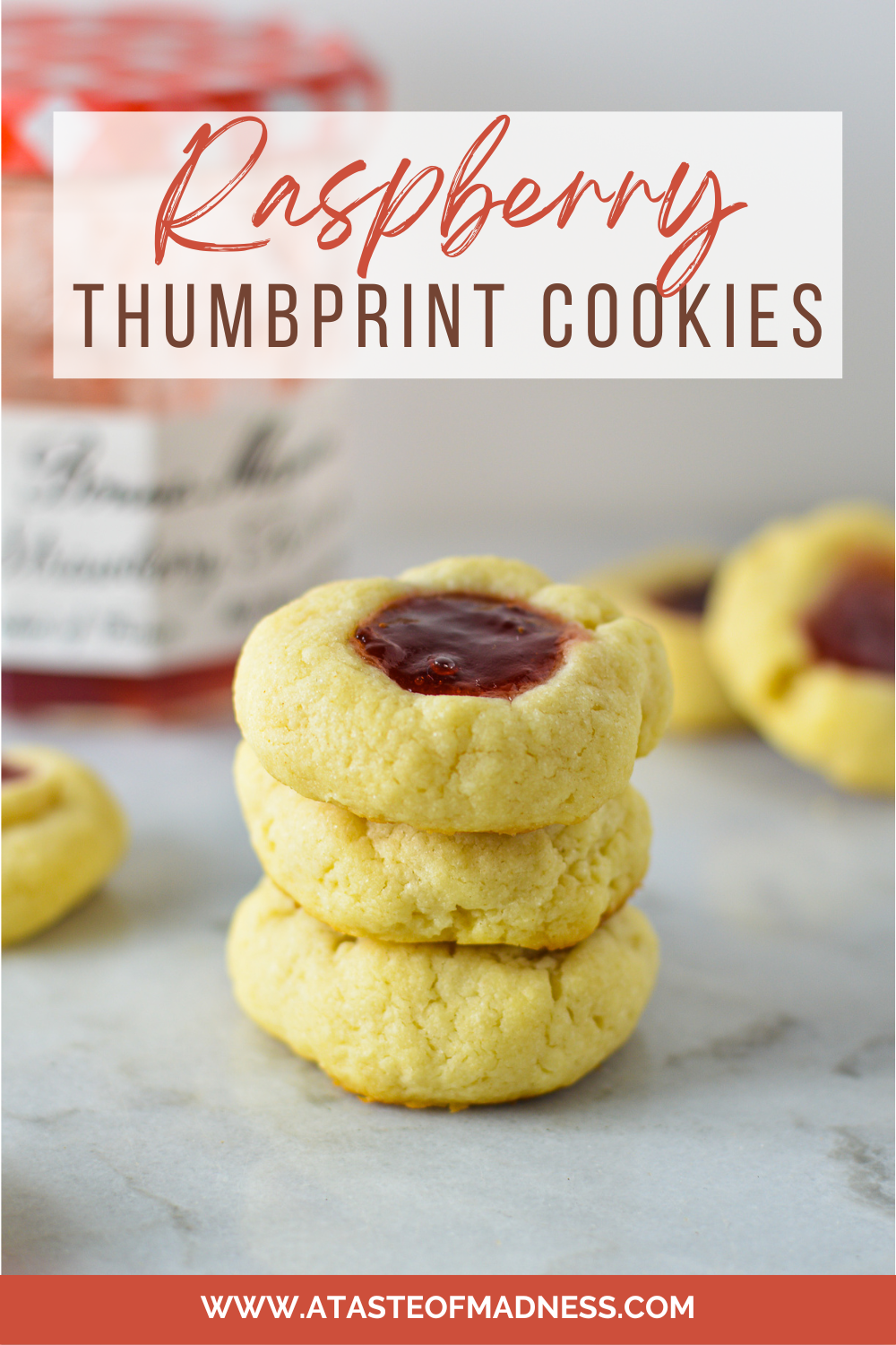 Raspberry Cream Cheese Thumbprint Cookies - A Taste of Madness