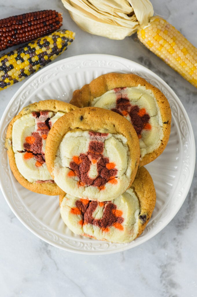 Easy Thanksgiving Sugar and Chocolate Chip Cookies with a Turkey prominently in the center of the cookies.