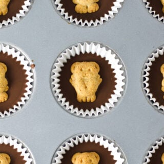 Mini Teddy Graham Nutella Cups in a mini muffin tin.
