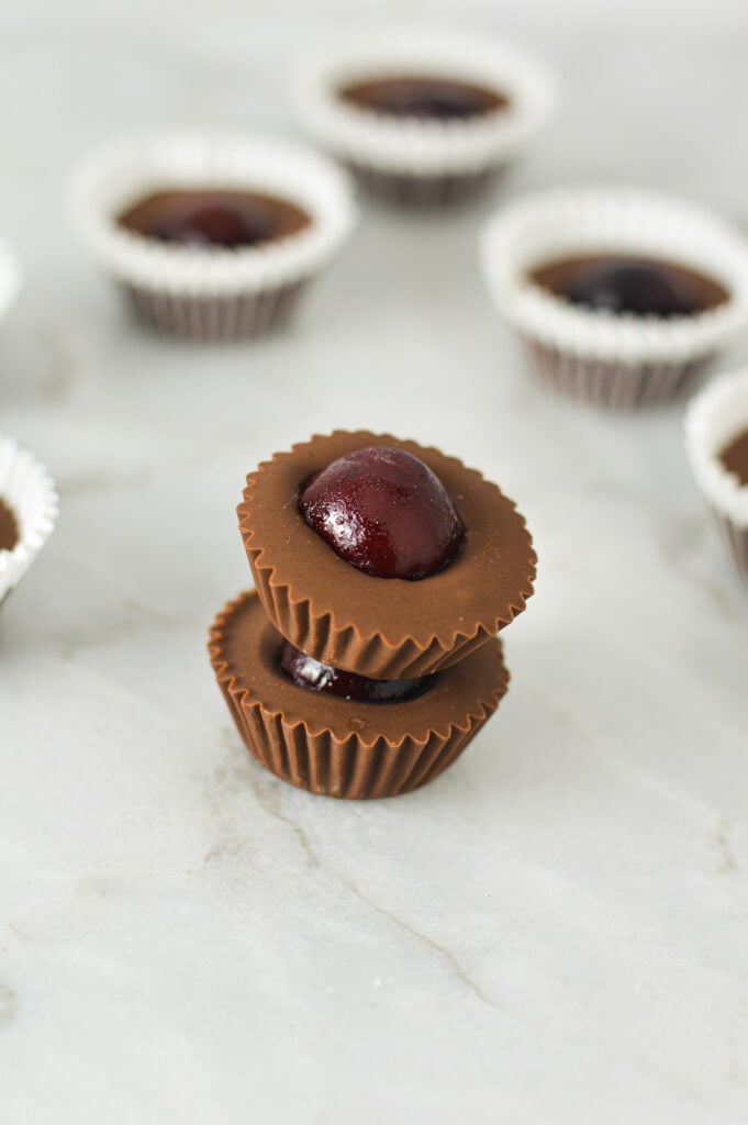 Small Cherry Nutella Cups with a juicy whole cherry in a creamy Nutella cup.