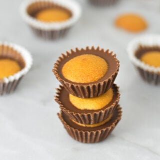 A stack of Vanilla Wafer Nutella Cups, these easy treats are made of creamy Nutella and crunchy mini Nilla wafers.