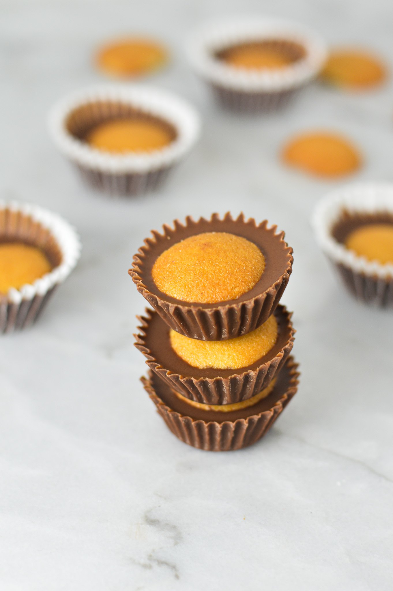 A stack of Vanilla Wafer Nutella Cups, these easy treats are made of creamy Nutella and crunchy mini Nilla wafers.